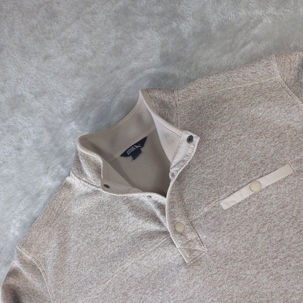 Eddie Bauer Mens XXL Fleece Pullover Sweater Beige Snap Neck Oatmeal Jacket 2XL